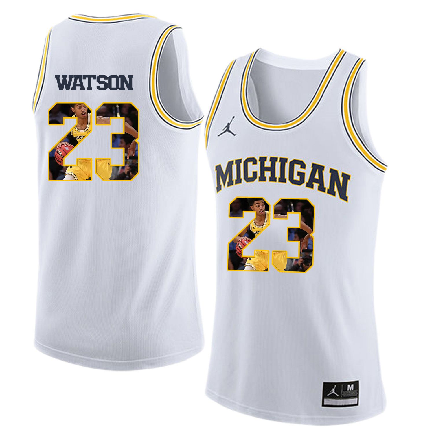 Men Jordan University of Michigan Basketball White #23 Watson Fashion Edition Customized NCAA Jerseys->customized ncaa jersey->Custom Jersey